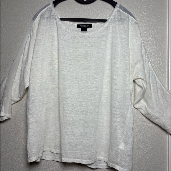 WHBM White Linen 3/4 Sleeve with Sheer Stripe. Subtle Shimmer Throughout. Size M - Picture 1 of 14